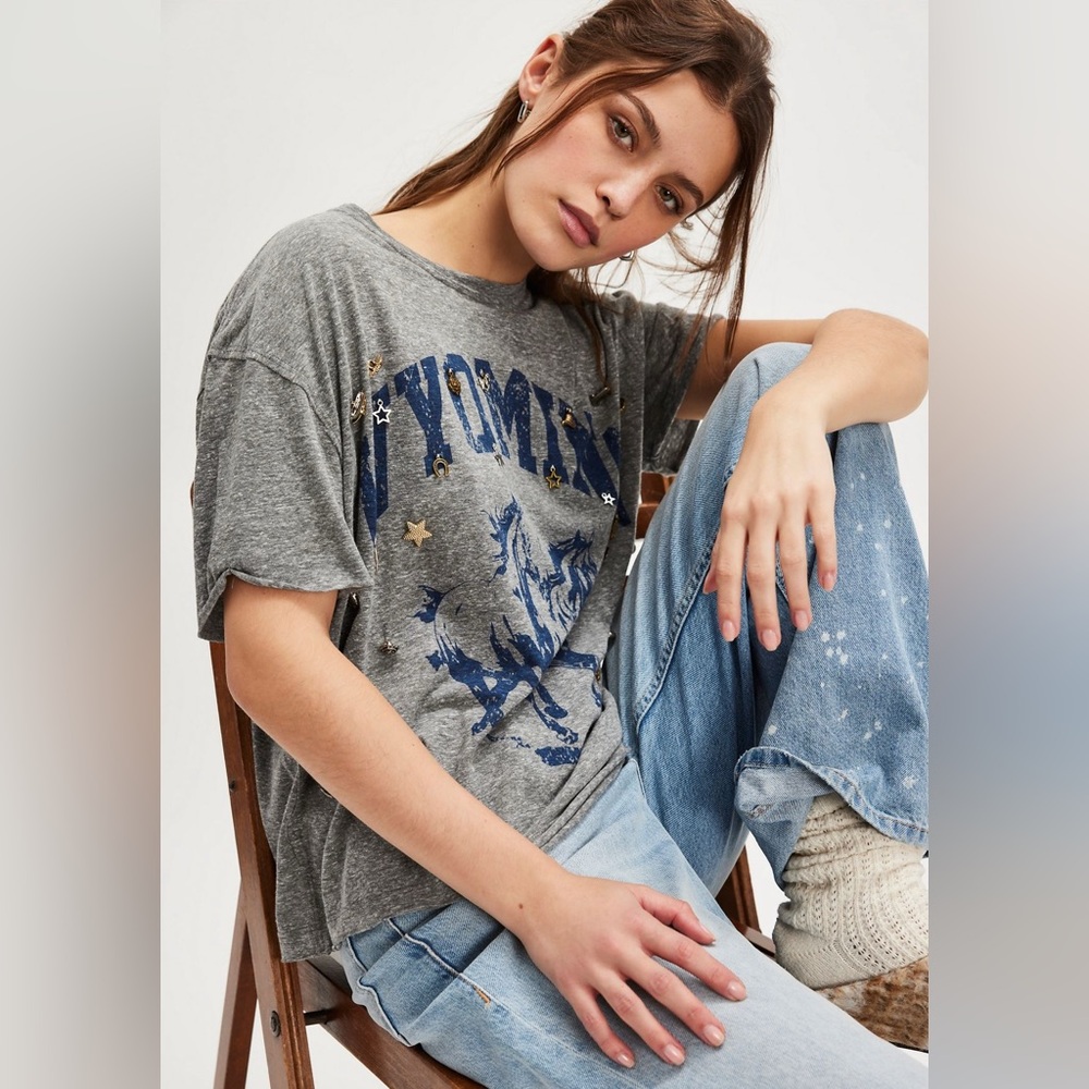 Tricia Fix x Free People Charm Tee in Heather Gray - Picture 5 of 7